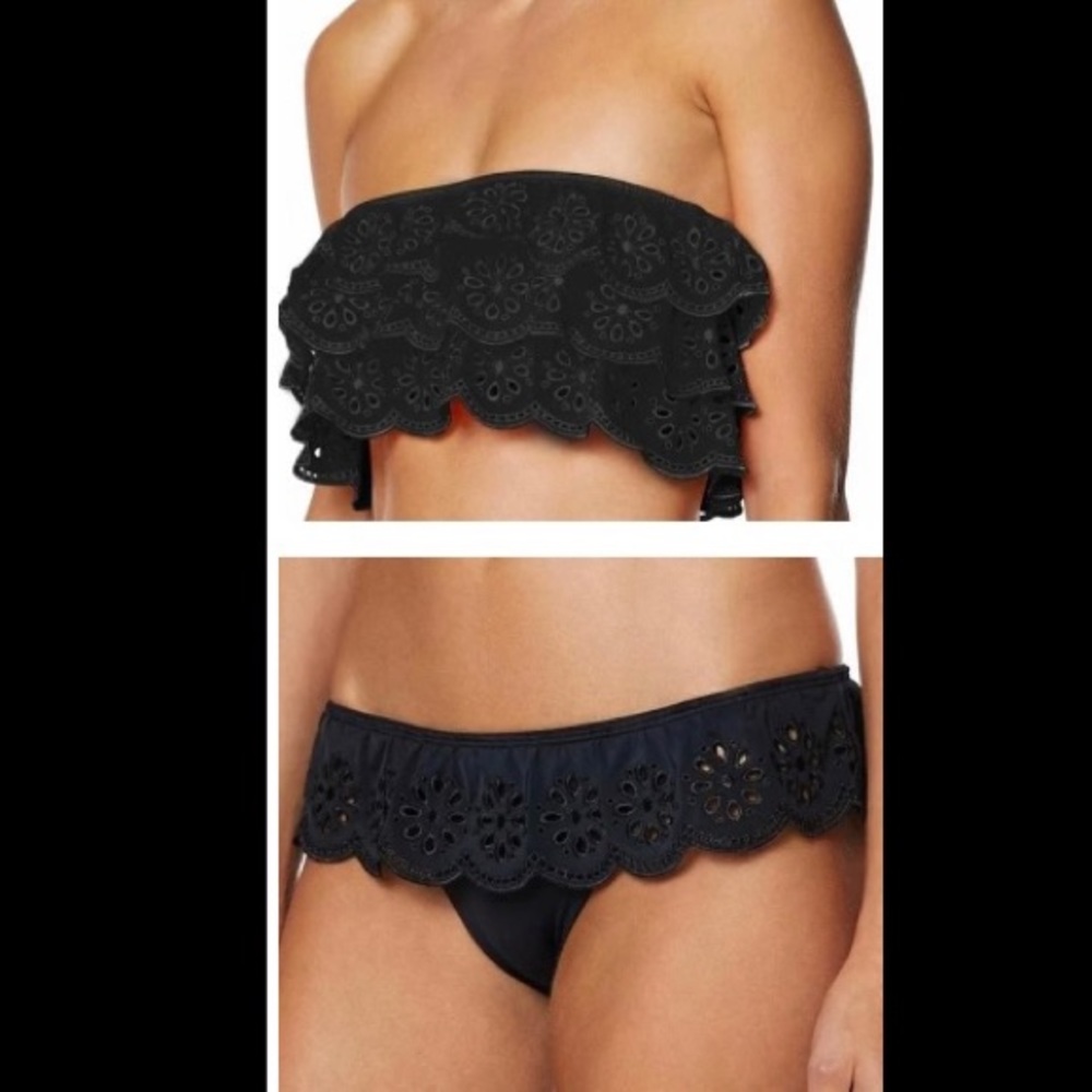 Avec Les Filles bandeau black ruffle bikini top & bottom